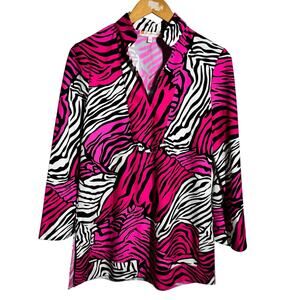 Jude Connolly Chris Tunic Top Women S Pink Black Zebra Print Made in USA Nylon